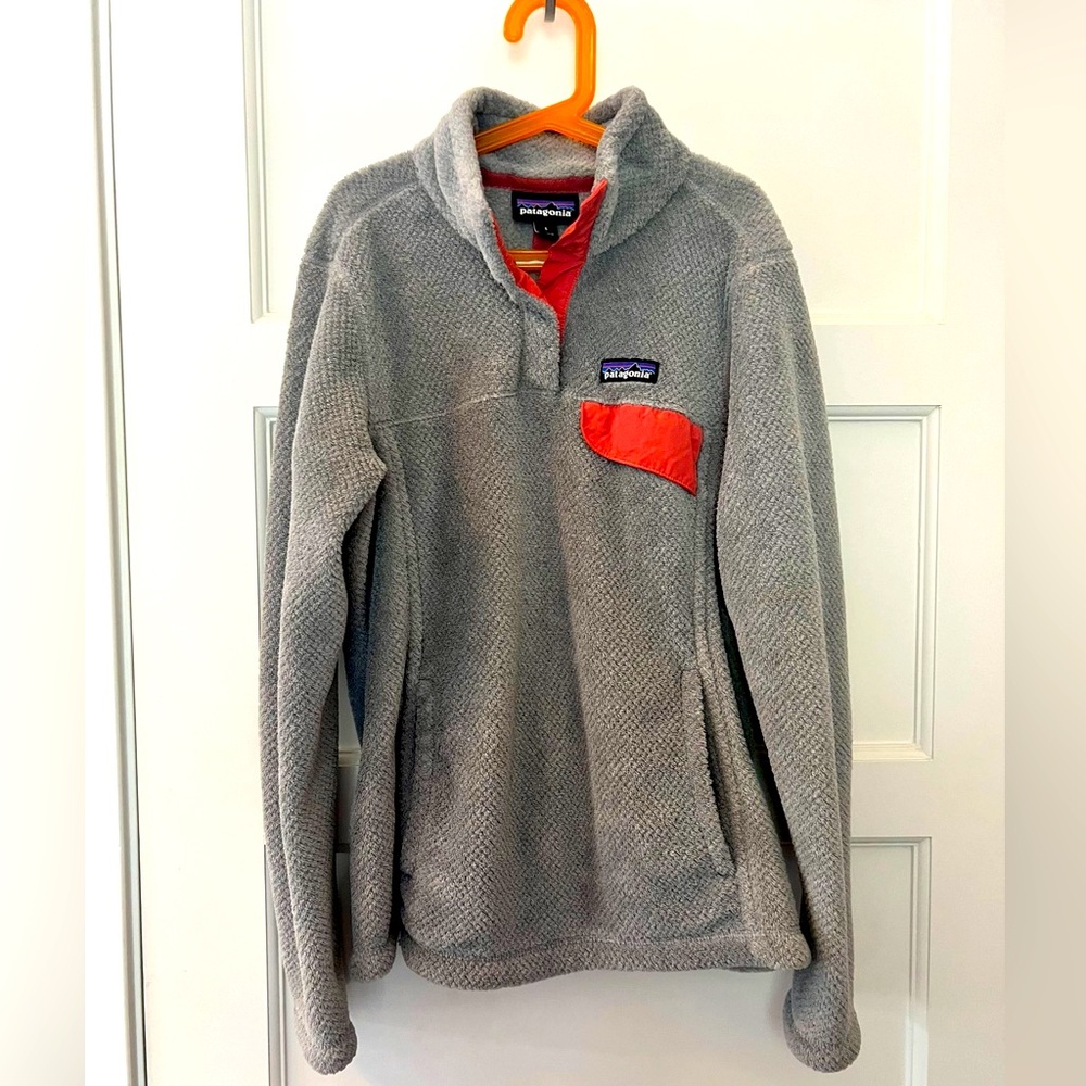 Patagonia sweater Womens Small Gray Salmon Pink Re Tool Snap T Pullover Fleece